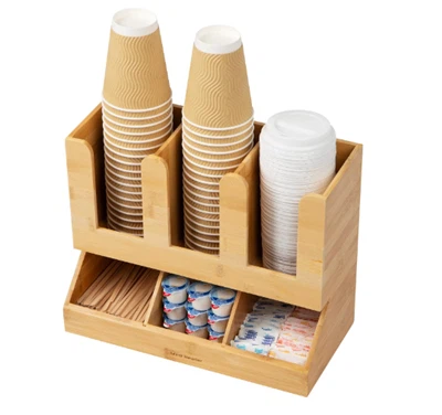 Organisateur de station de condiments pour bar à café en bambou