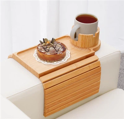 Sofa de bambou 3 en 1 table de bras avec un support de tasse à 360 degrés