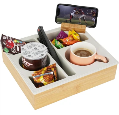 Organisateur de caddy de canapé de canapé en silicone à portée de silicone avec porte-téléphone rotatif