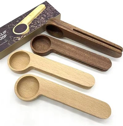 Cuillère à café en grains avec pince pour sac en bois